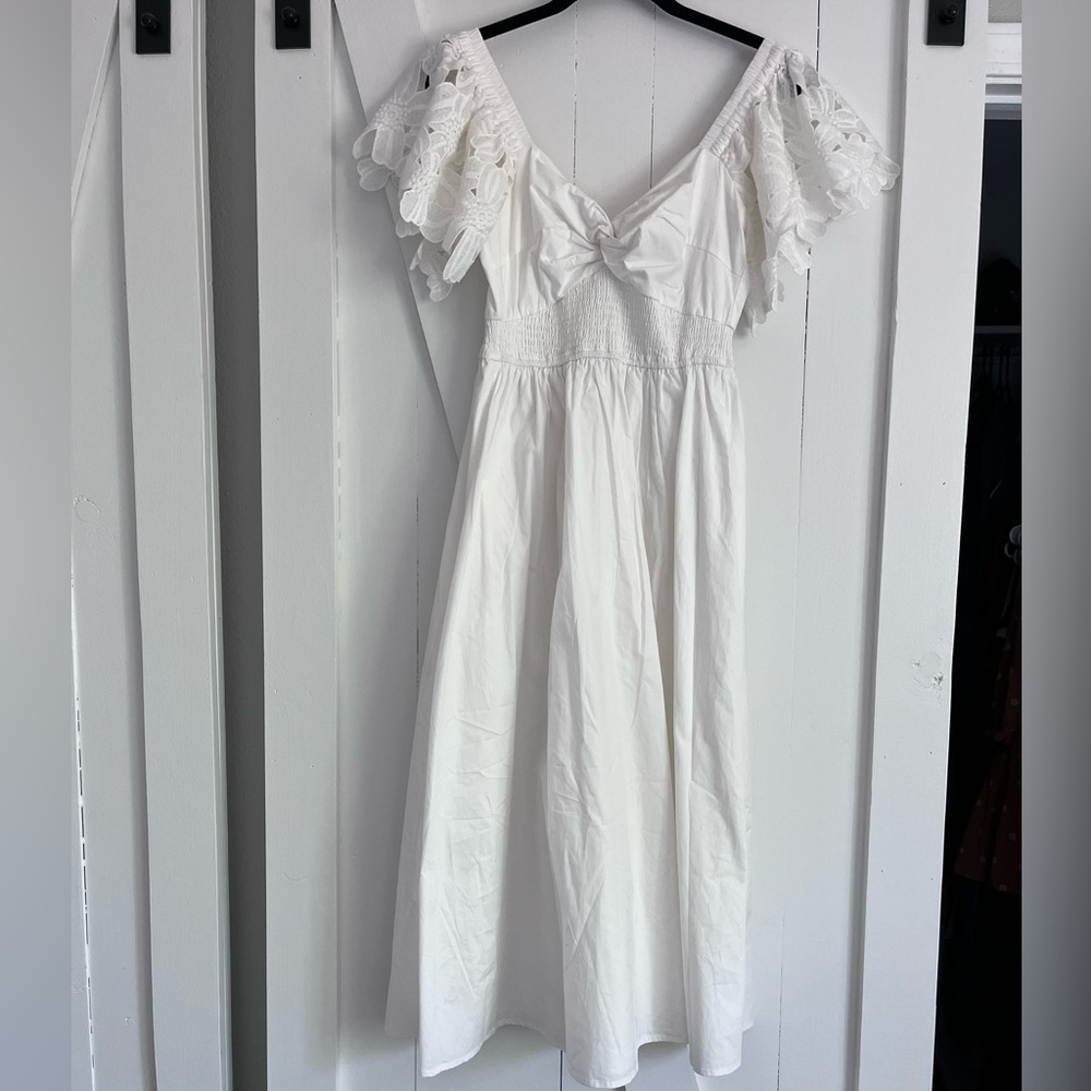 White Midi Dress with Lace Sleeves
